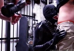 Straight teen guys kissing and rubbing gay Dungeon sir with a gimp