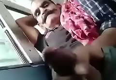Playing with village old man's cock in bus