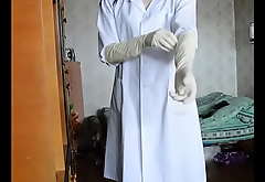 crosdresser nigh remedial gown, black wig and long remedial gloves